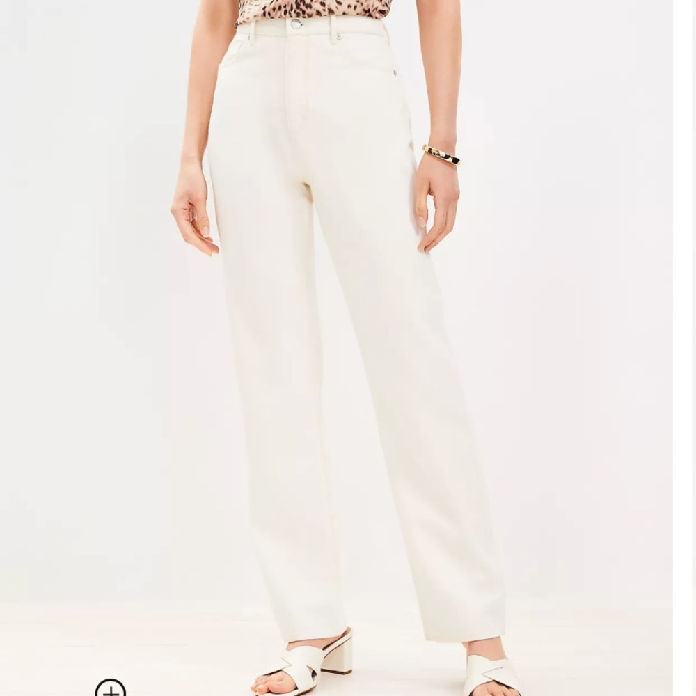 Loft White High Rise Full Length Straight Jeans Size 28 NWOT